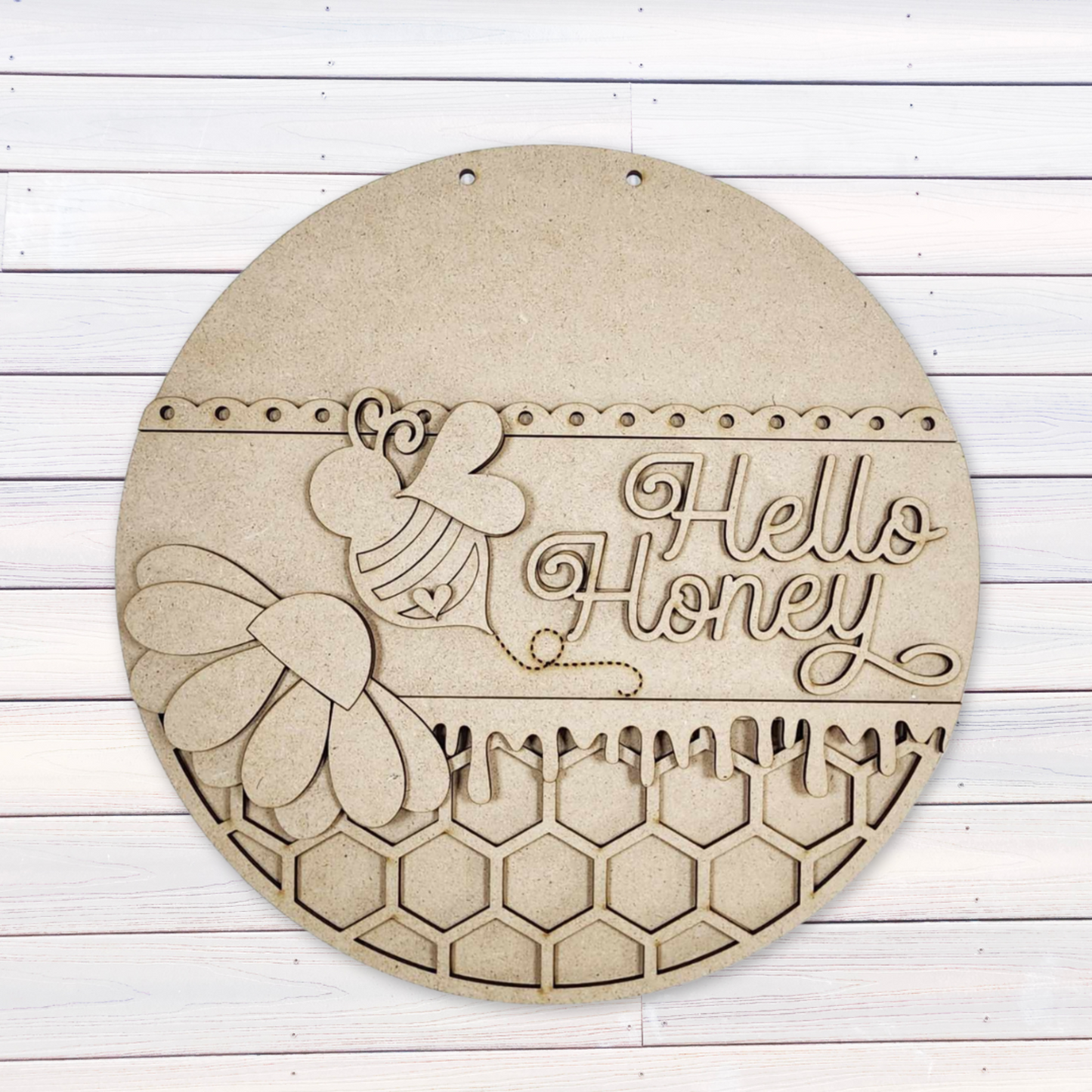 Bee Hello Honey Door Hanger DIY Kit – 18" Round Wood Craft