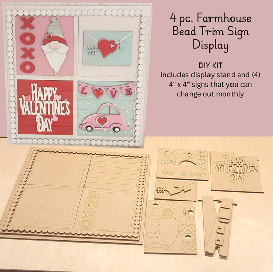 4 pc. Farmhouse Bead Trim Display with 4 Interchangeable Signs DIY Kit