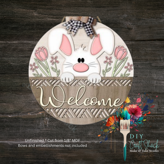 Unfinished Welcome Bunny Wood Blank DIY Kit