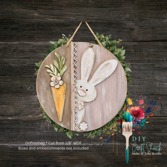 Unfinished Rustic Bunny Wood Blank Door Hanger