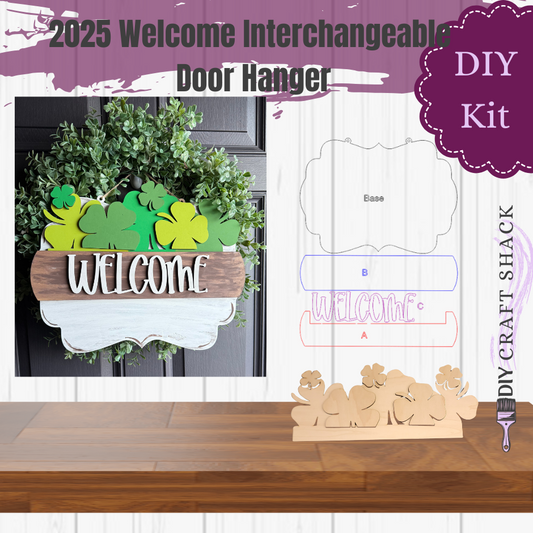 DIY Kit - Monthly Interchangeable Door Hanger - "Welcome" with Shamrock Insert (3.15)